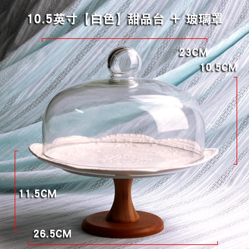 Ceramics Fruit Tray Living Room Snack Tray with Lid Glass Cover European High Plate Cake Stand Exhibition Hall Dessert Rack
