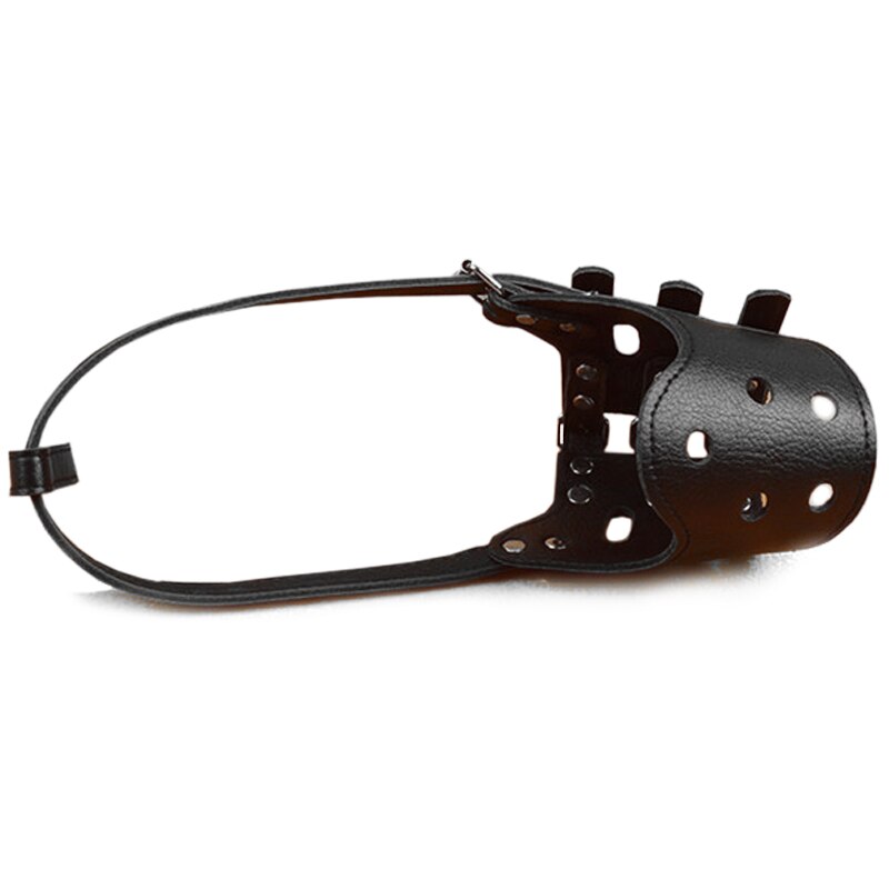 Muselière en cuir PU pour chien, ajustable, masque respirant pour petits et grands chiens, Anti-aboiement/morsure, sécurité à mâcher, muselière d&#39;entraînement pour animaux de compagnie: Black / S