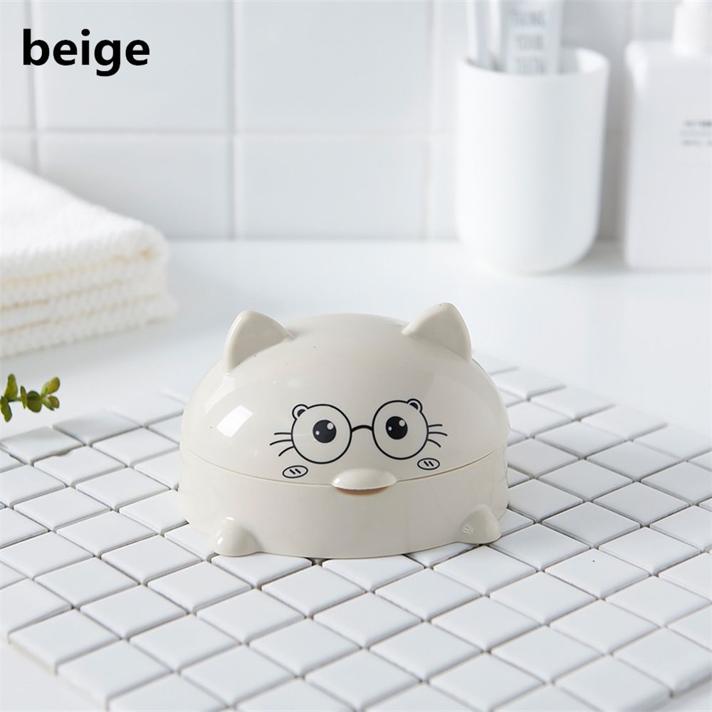 Porte-savon en forme de chat de dessin animé, avec couvercle, Portable, jolie boîte de douche, plateau de rangement, accessoires de salle de bains, 1 pièce: beige