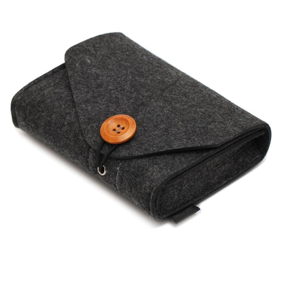 Fashionable Solid Color Power Bank Storage Bag Portable Travel Felt USB Data Cable Earphone Organizer Bag: Dark Grey