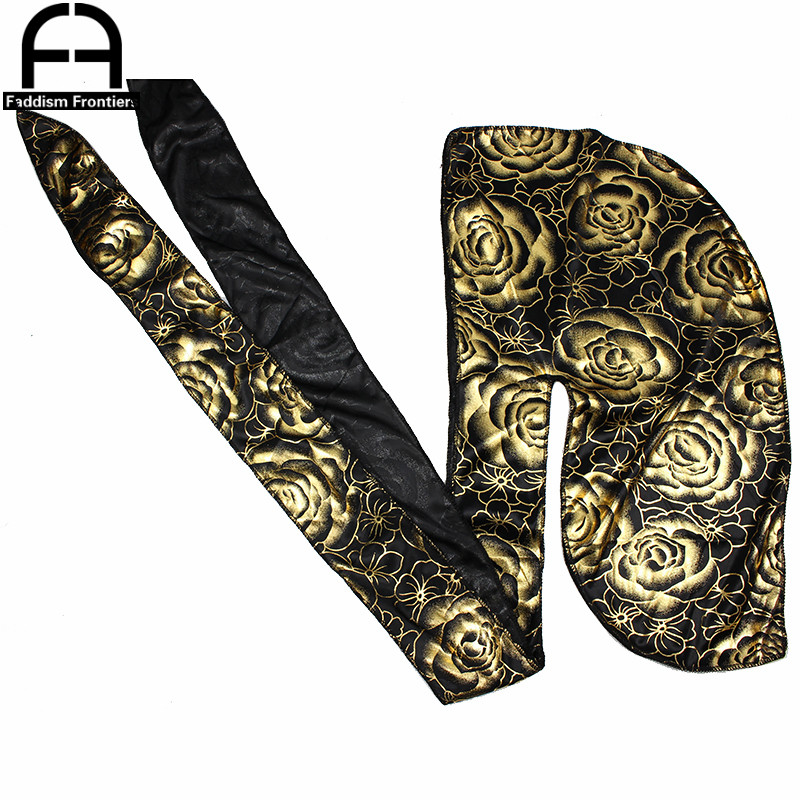 Turbante con estampado personalizado para hombre, Bandanas con estampado de rosas, correas largas de seda, accesorios para el cabello