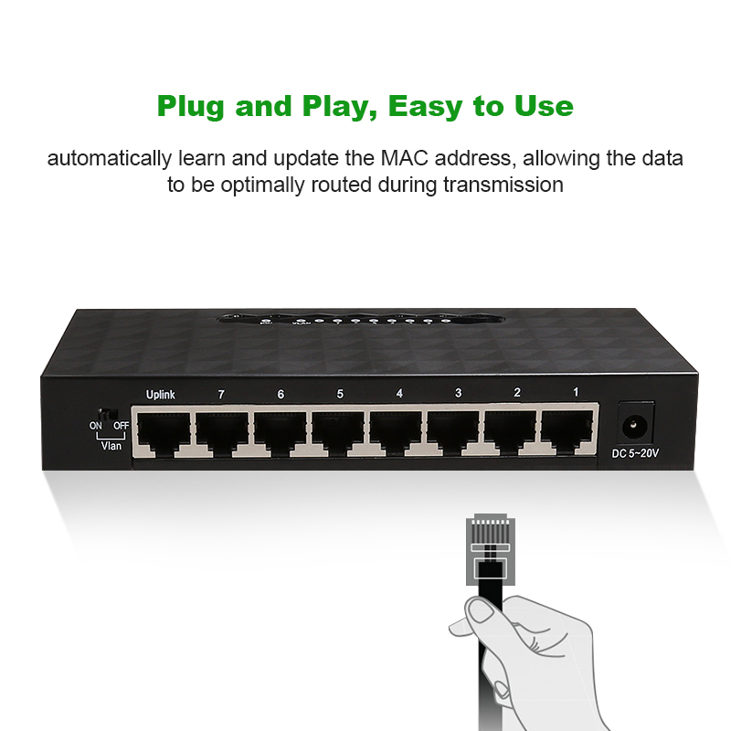 100 Mbps 8 Port Desktop Fast Ethernet Lan RJ45 Network Switch Hub Adapter Router for PS2 PS3 Plug-and-Play Switch Connect Router