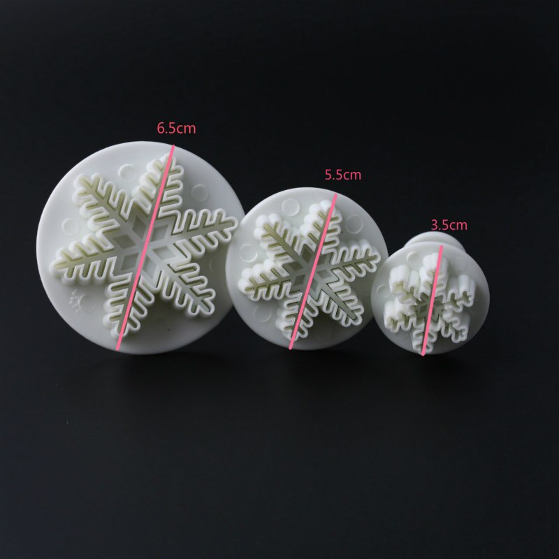 3 stuks/set kerst sneeuwvlok fondant cupcake taartdecoratie zuiger suikercraft uitsteker suiker snoep bakvorm gereedschap