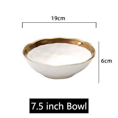 Assiettes à dîner en porcelaine mate à incrustation d'or, assiettes rondes de luxe pour mariage, fête décorative pour la maison, service de vaisselle: White 7.5 inch