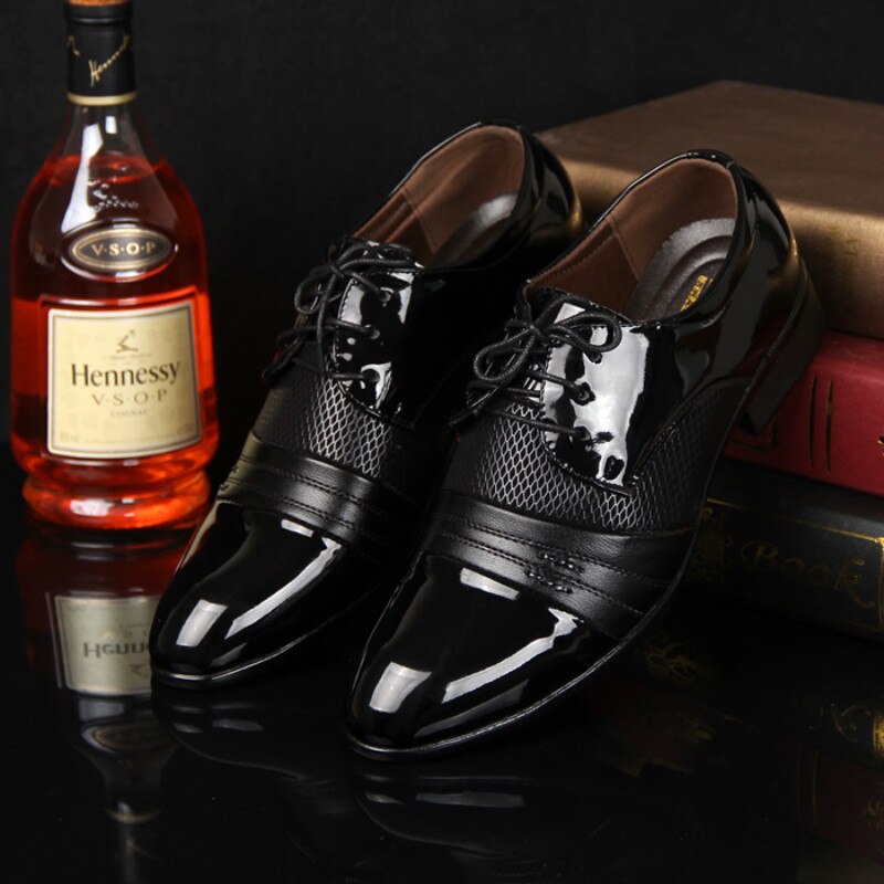 Big size china brand classic male Footwear Brown black White Push dress patent leather office Large Social shoe for men