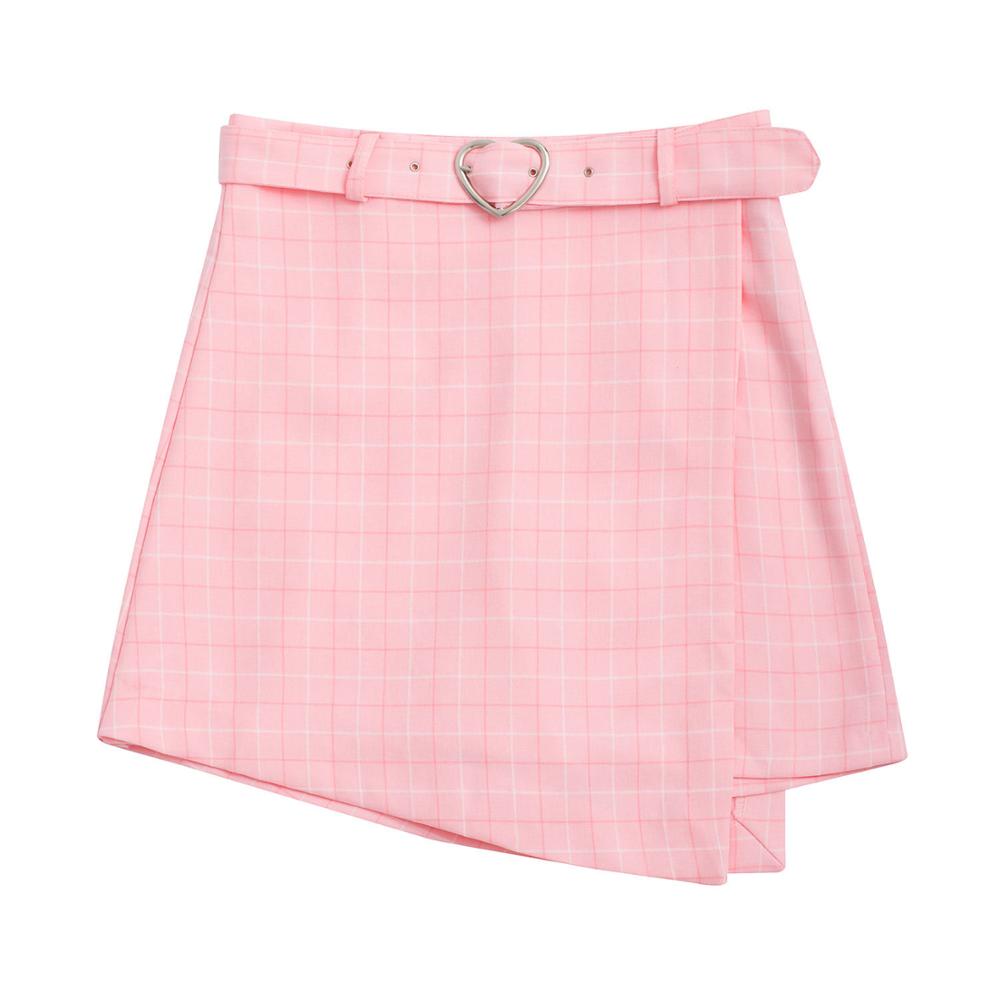 Sommer høj talje søde sashes nederdele kvinder nederdel shorts slank korean lynlås plaid pink blå preppy stil: Lyserød / M
