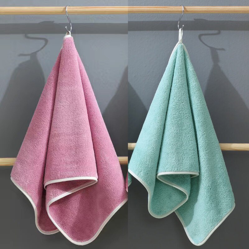 2 Pcs Soft Face Towels Pure Color Adult Face Towels High-density Coral Velvet Bathroom Bathing Absorbent Towel Bathroom Supply: Pink and green