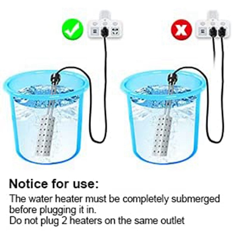 Immersion Water Heater 2500W Electric Bucket Heater with Timer Auto Shut Off Tub Heater for Home Winter EU Plug