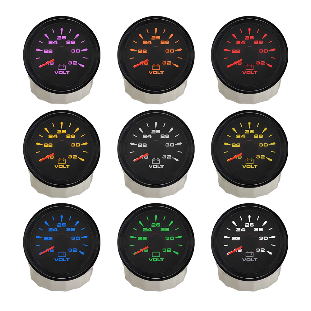 52Mm Voltmeter Volt Gauge Meter 12V 24V Voor Auto Boot Met 8 Kleuren Backlights
