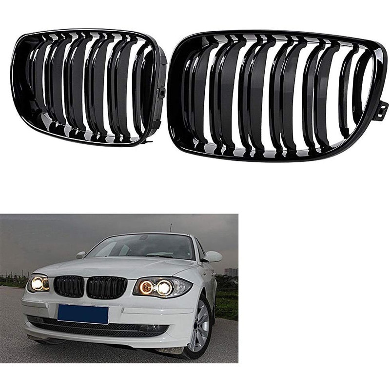 Glänzend Schwarz Dual Lamellen Niere Grill Ersatz für BMW E81 E87 E82 E88 120I 128I 130I 135I Ausgewählt 2007