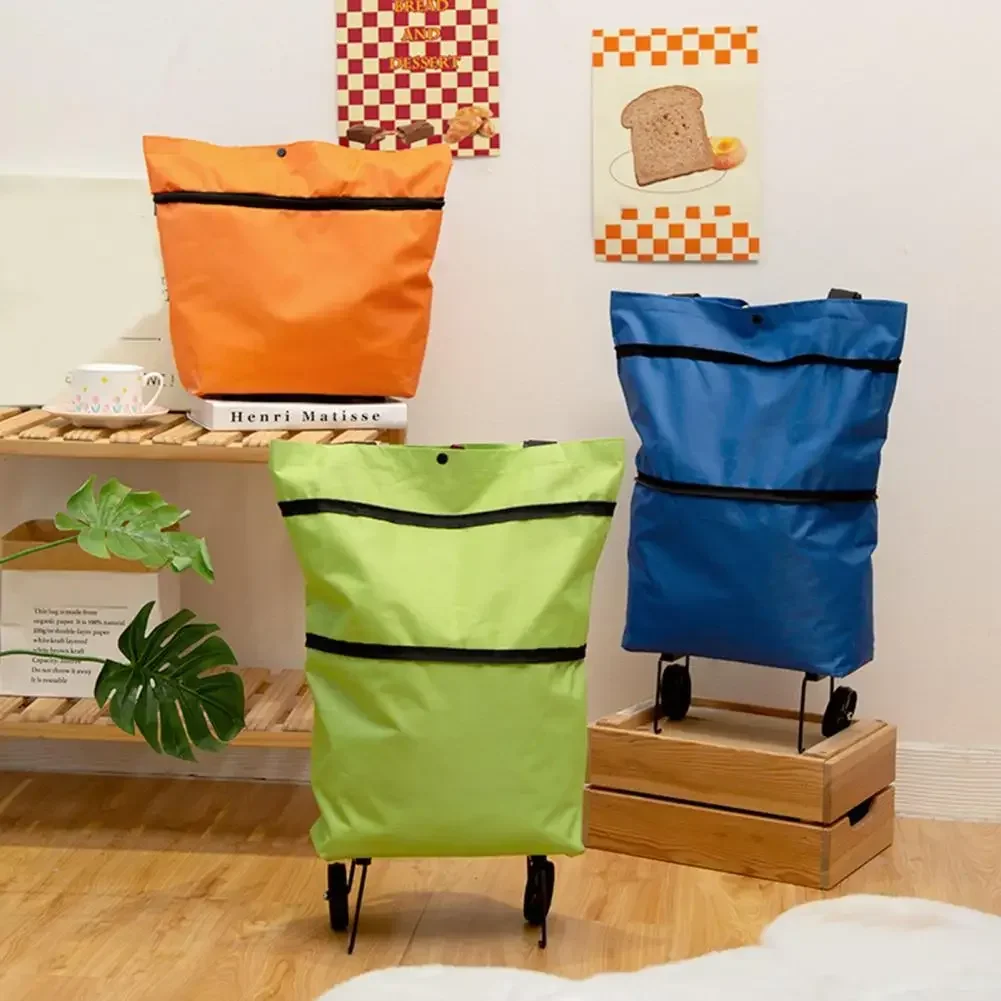 Shopping Bag with Pockets Versatile Portable Shopping Cart oldable with Wheels for Shopping Traveling folding bag hang big bags
