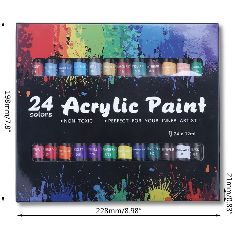 Acrylic Paint Set 24 Color 12ml Pigment for Kids Adults Beginner Profess Artists