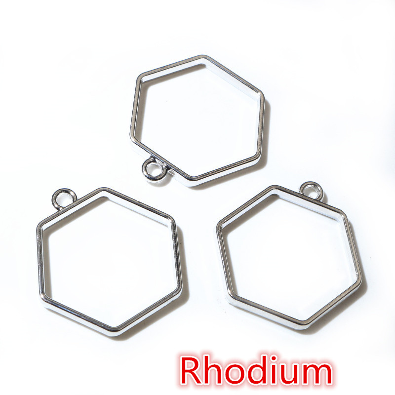 10 unidades, bandeja colgante de resina epoxi hexagonal de 29x28mm con marco metálico hueco de aleación de Zinc para accesorios de fabricación de joyas DIY: Color amarillo dorado claro