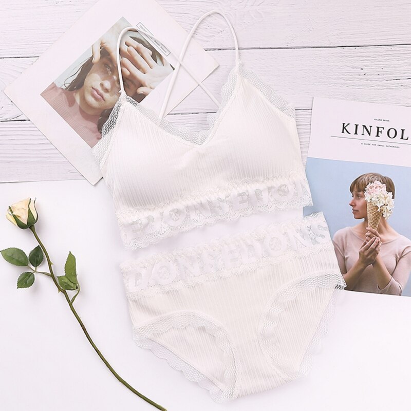 Sexy Lingerie Bra Set Beauty Back Tanks Tops Women Lace Tube and Panties Set: White