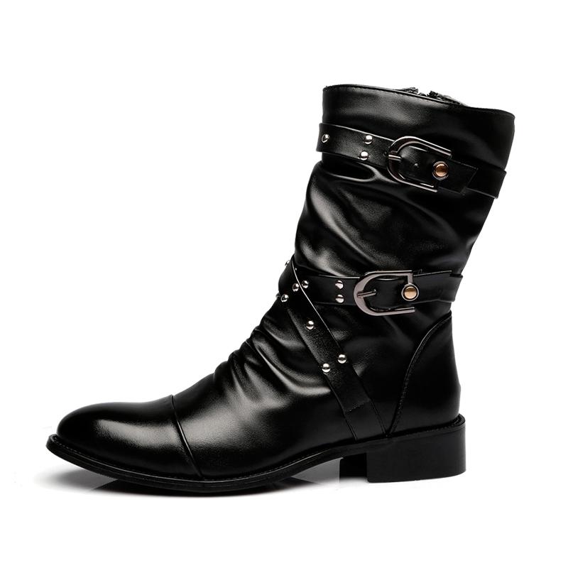Botas de cuero con hebilla de cinturón para hombre, zapatos góticos con remaches de Metal, por debajo de la rodilla, para primavera y otoño, YD-EVER: 10