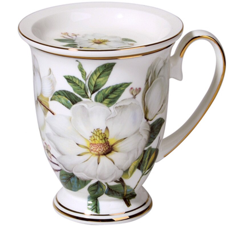 English Bone china coffee cup with Cover high grade afternoon tea cups ceramic tea set 300ML Milk cups Wedding