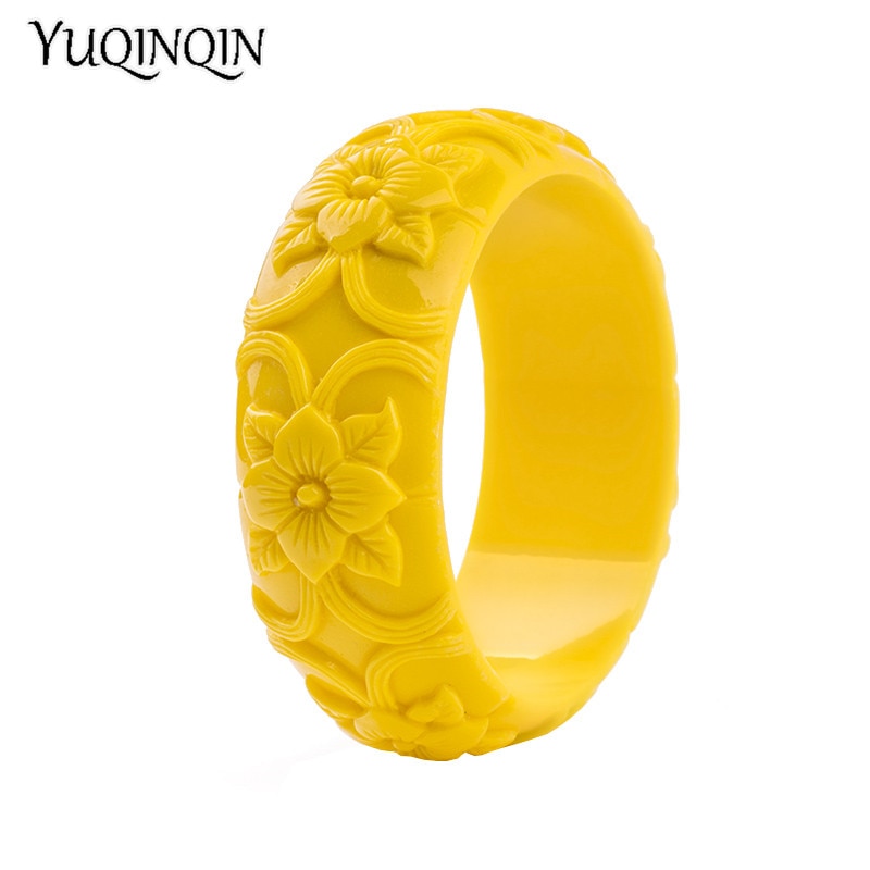 Klassieke Hars Manchet Gegraveerde Bloemen Armbanden Bangles Voor Vrouwen Mode Brede Acryl Armband Vrouwelijke Charme Bruiloft Sieraden