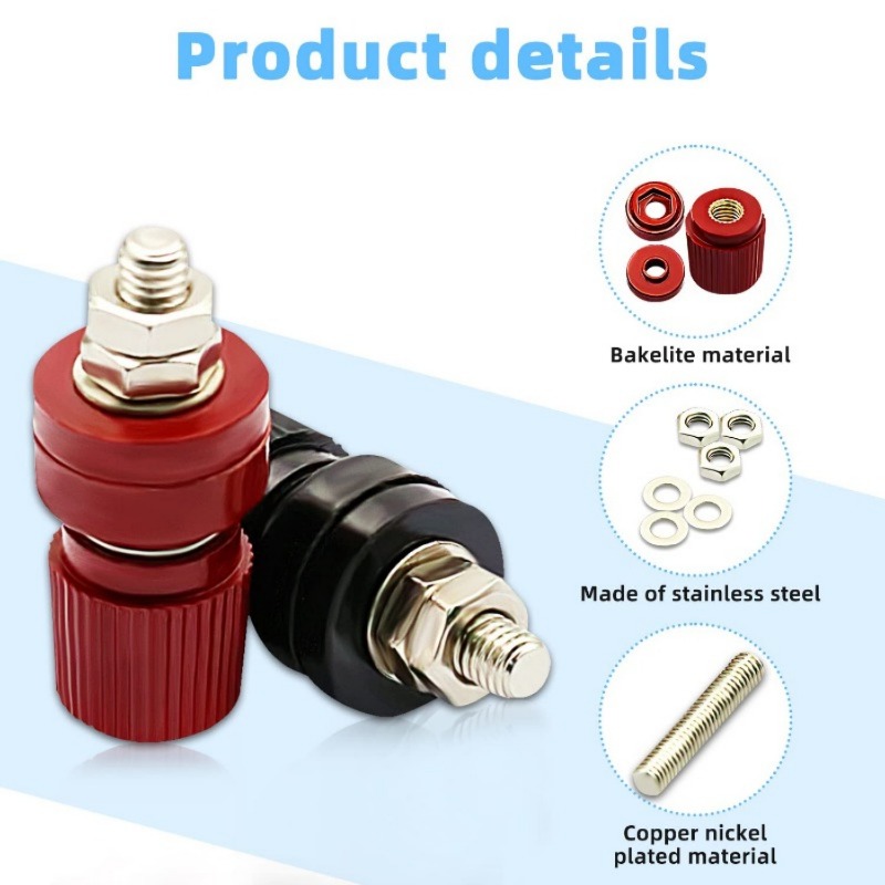 4Pcs Binding Posts Terminal M6/M8 Battery Terminal Connector 1/4” 5/16”Remote Power Terminal Copper Core Nickel-Plated Red/Black