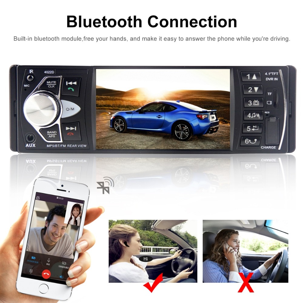 Auto audio speler autoradio bluetooth autoradio tuner 1 DIN met HD Digital Screen FM MP3 MP4 Speler Reverse Afbeelding SD USB Charger