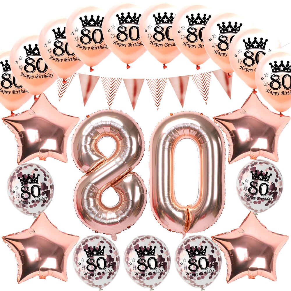Amawill 80th Birthday Decoration Balloons Kit Rose Gold 80 Years Old Party Supplies Number 80 Man Woman Happy Birthday Decor: No-3