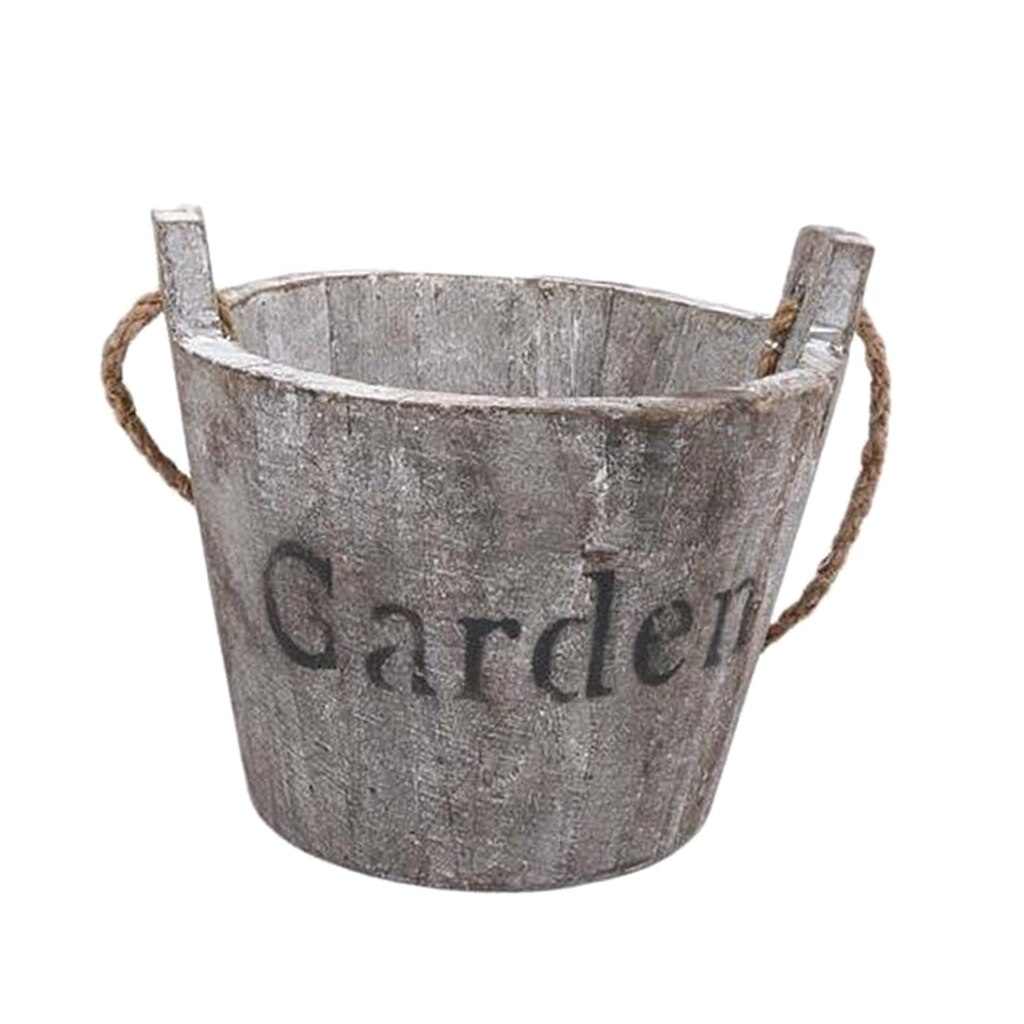Vintage træ tønde planter potter træ have terrasse udendørs blomster plante: Rund brun