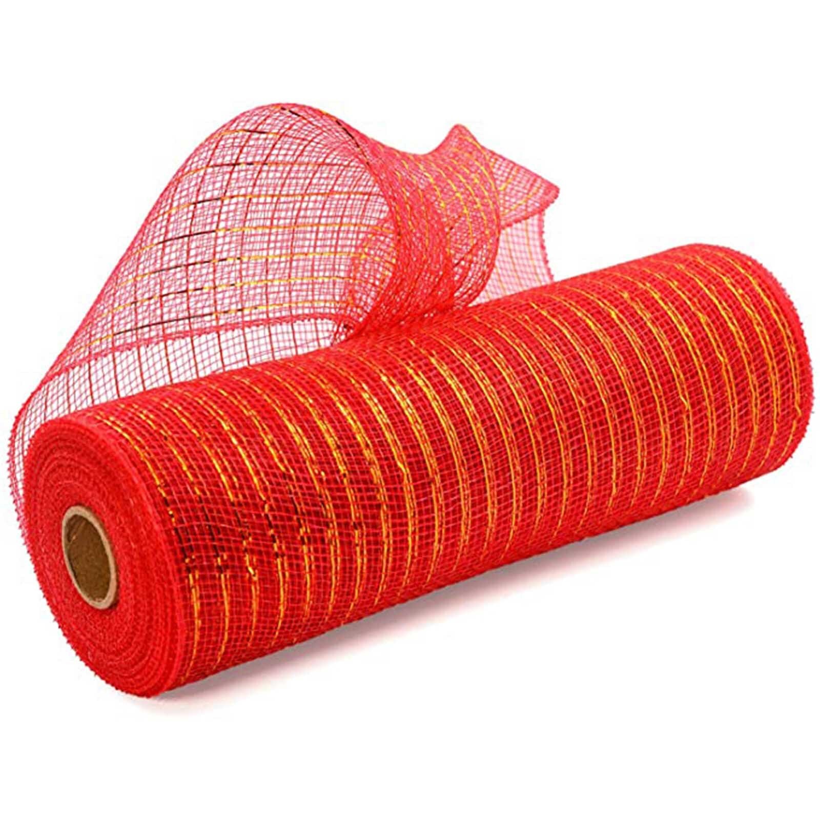 Christmas Deco Poly Mesh Ribbon with Metallic Foil Each Roll for Wreaths Swags Bows Wrapping and Decorating Rolls: Red 
