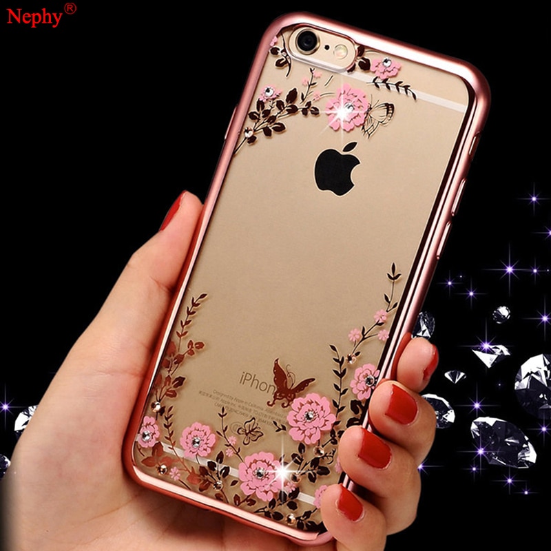 Nephy Luxe Strass Étui En Silicone Souple Pour iPhone 6 S 6 S 4 4S 5 5S 5SE X 8 7plus 6plus 6splus 7plus 8plus Couverture Arrière Boîtier