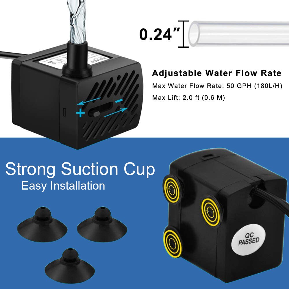 3W 110V/240V Mini Water Features Pump Submersible Water Outdoor Fountain Water Pump Home Décor Fountain Pump