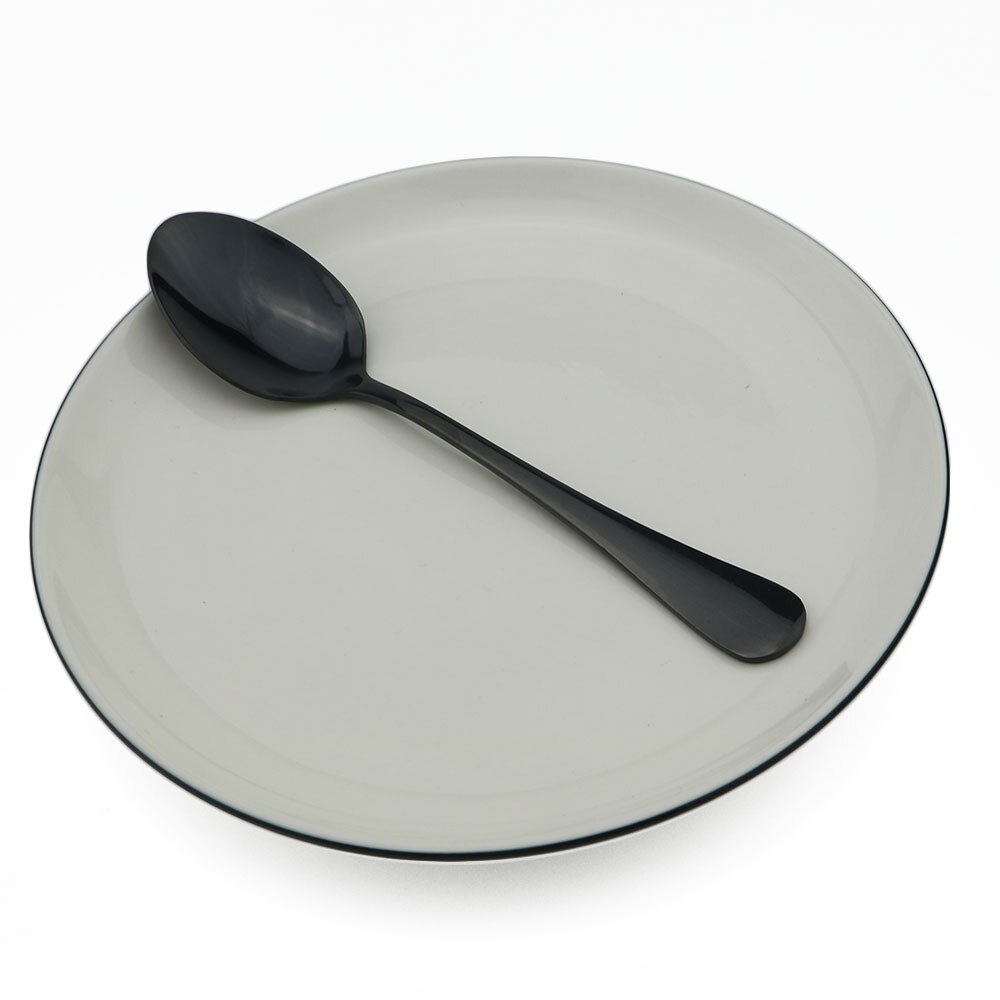 Färgglad regnbåge svart 304 rostfria sked servisset kaffeskedar dessert stir soppa silverservis set 1pc: Svart