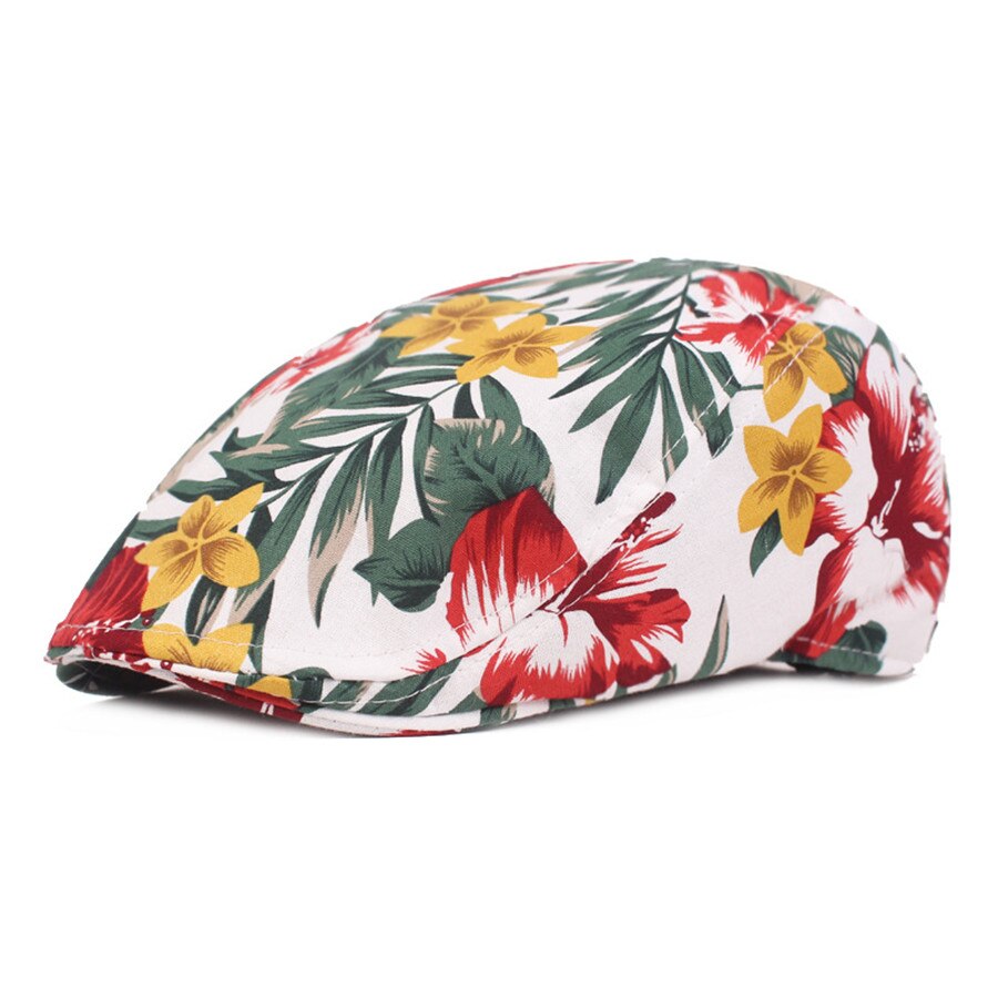 Boina de algodón con estampado Floral para hombre y mujer, gorro plano ajustable, informal, para primavera y verano, novedad