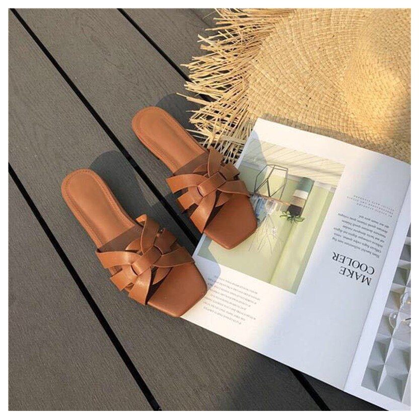 Donlee rainha chinelos de marca feminina verão slides dedo do pé aberto sapatos casuais lazer sandália feminino praia flip flops tamanho grande 41: BROWN / 8.5
