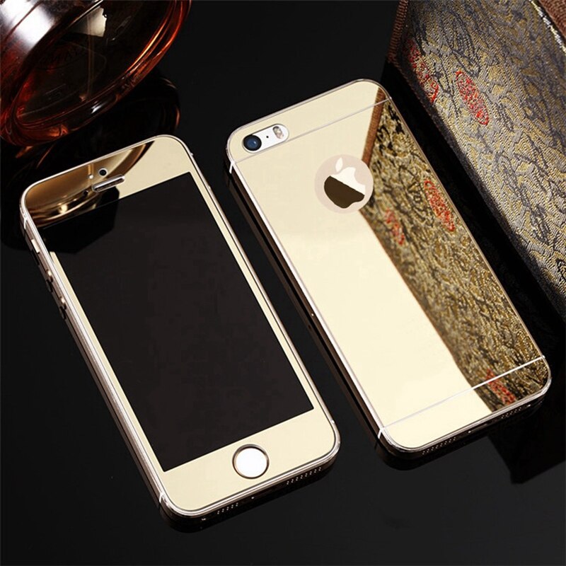 Front+Back Protective Plating Mirror Tempered Glass Film For Apple iPhone4 4S 5 5S SE 6 6S 7 8 Explosion-Proof Screen Protectors: Gold / For iPhone 5 5S SE