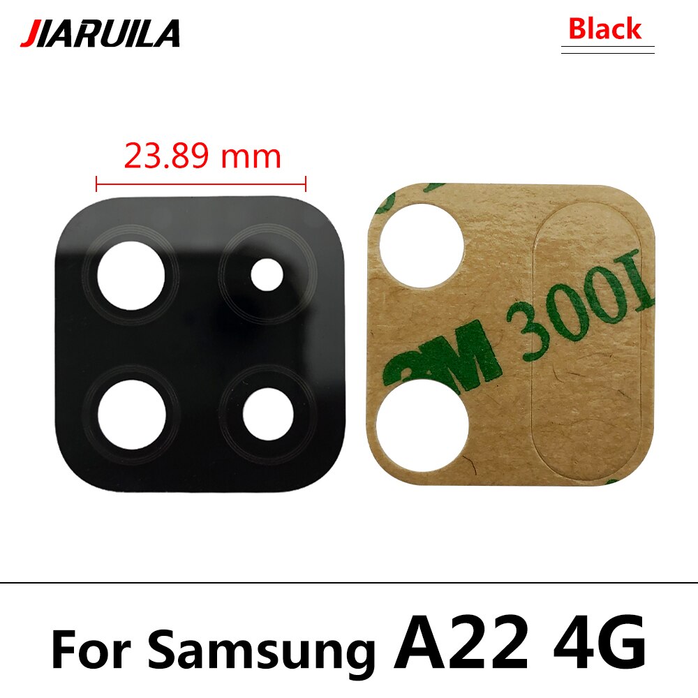10 Stks/partij, achter Terug Camera Glazen Lens Voor Samsung A22 4G A225F / A22 5G A226B Camera Glas Met Lijm lijm: A22 4G Black