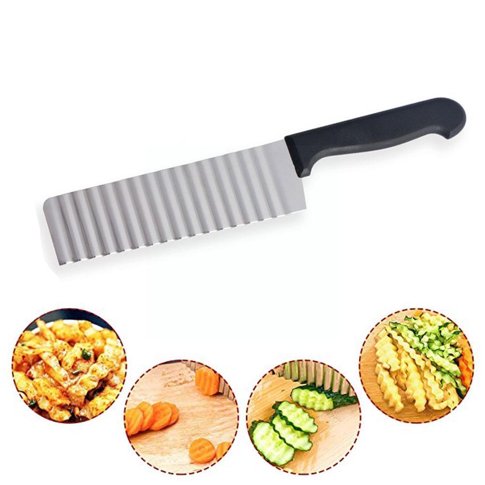 Steel Potato Chip Slicer Dough Vegetable Fruit Crinkle Cutter Fry French Knife Potato Wavy Slicer Chopper Maker U7V8