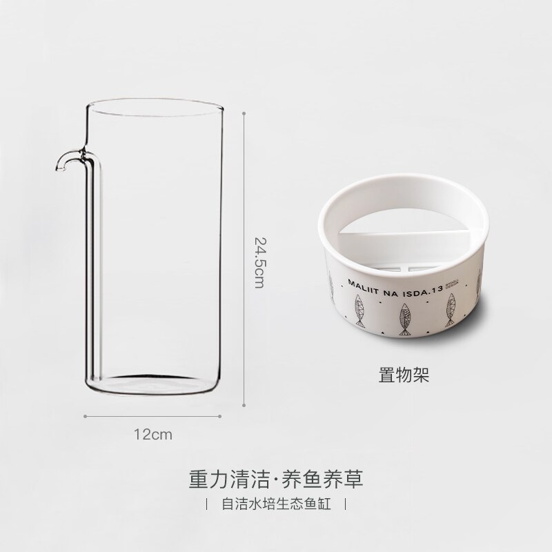 Home Lazy Mini Mini Fish Tank Office Desktop Transparent Glass No Water Change Gravity Clean Ecological Fish Tank: fish tank plant rack