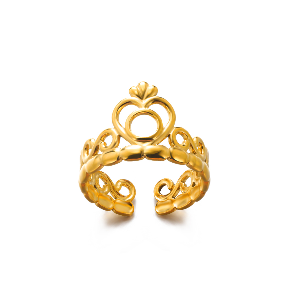 Anillos de corona de circón para mujer, anillo abierto de corona de Color dorado de acero inoxidable Vintage, joyería estética de boda, , bisutería para mujer: Caqui