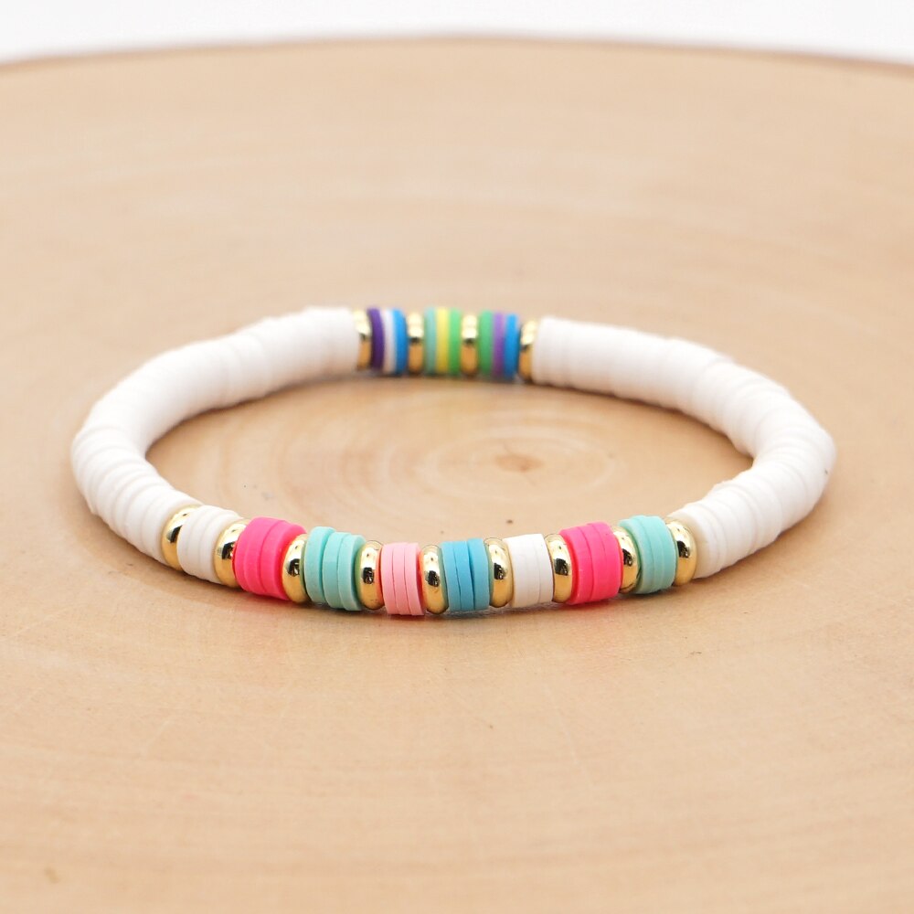 gehen2Boho Polymer Ton Armbinde Frauen Schmuck Vinyl Heishi Rabatt Perlen Sommer Strand Afrikanische Pulseras Handgemachte Elastische Armbänder