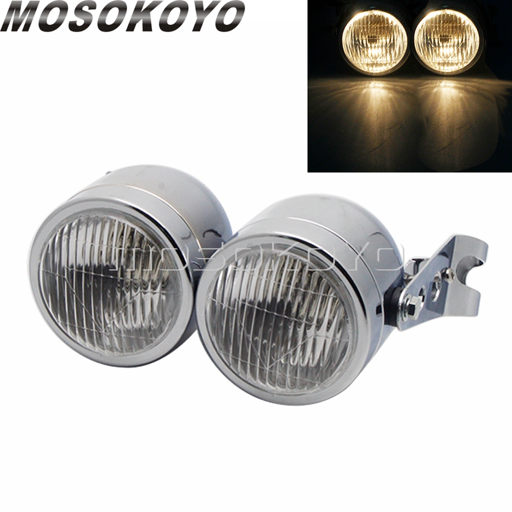 Motorcycle Twin Round Dominator Headlight 3.5" Double Dual Lamp Front Headlamp for Harley Cafe Racer Old School Chopper Bobber: B Chrome Clear