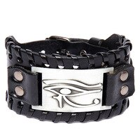 Trendy Verstellbar Alte Leder Armband für Männer Auge von Horus Symbol Wicca Amulett Armbänder Vintage Talisman Schmuck: -silver