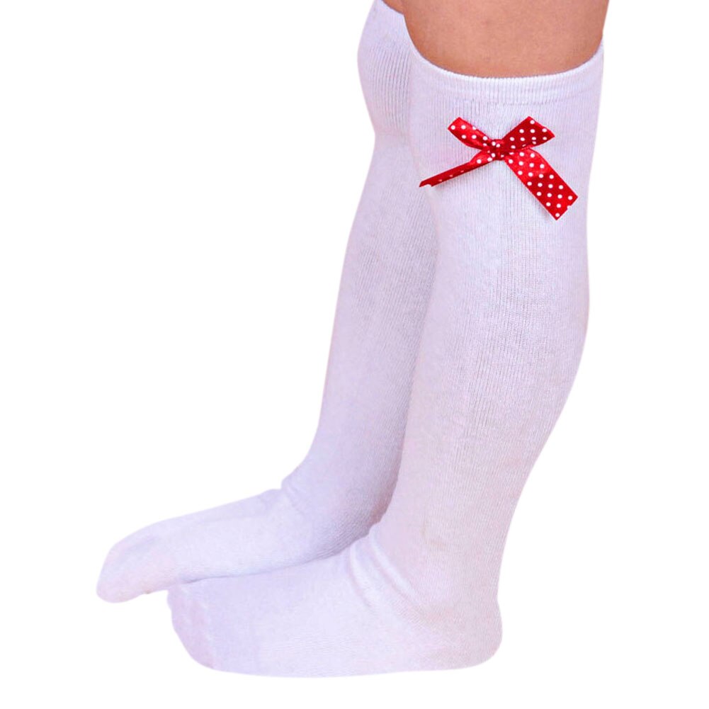 1 Pair of Kids Girls Solid Color Striped Bow Stockings Elastic Over the Knee Long Socks Girl Knee Socks: White