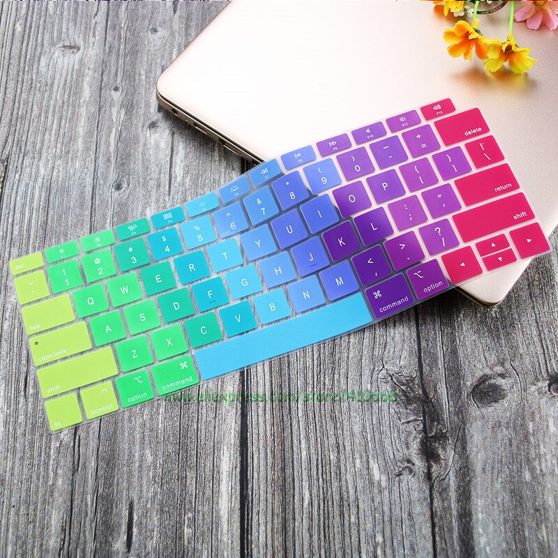 Silicone Waterproof Dust-Proof Keyboard Cover Protective Skin For MacBook Air 13 inch Release A1932 Touch ID US Layout: Rainbow
