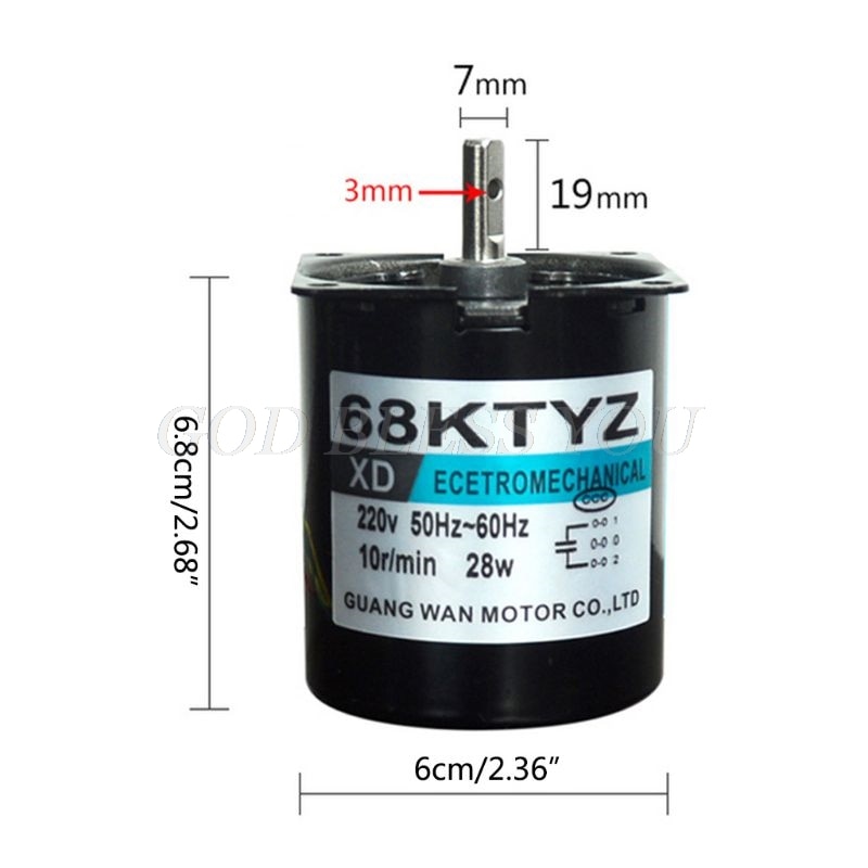 68KTYZ 28W Low Speed Synchronous Motor AC 220V 2.5-110r/min Permanent Magnet Small Gear Motors Kit