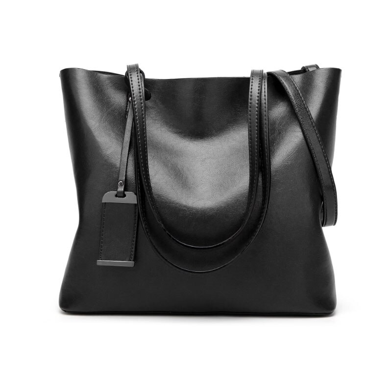 Dametaske skuldertaske pu messenger taske tote bag bucket taske mor taske ensfarvet indkøbstaske big bag trend: Sort