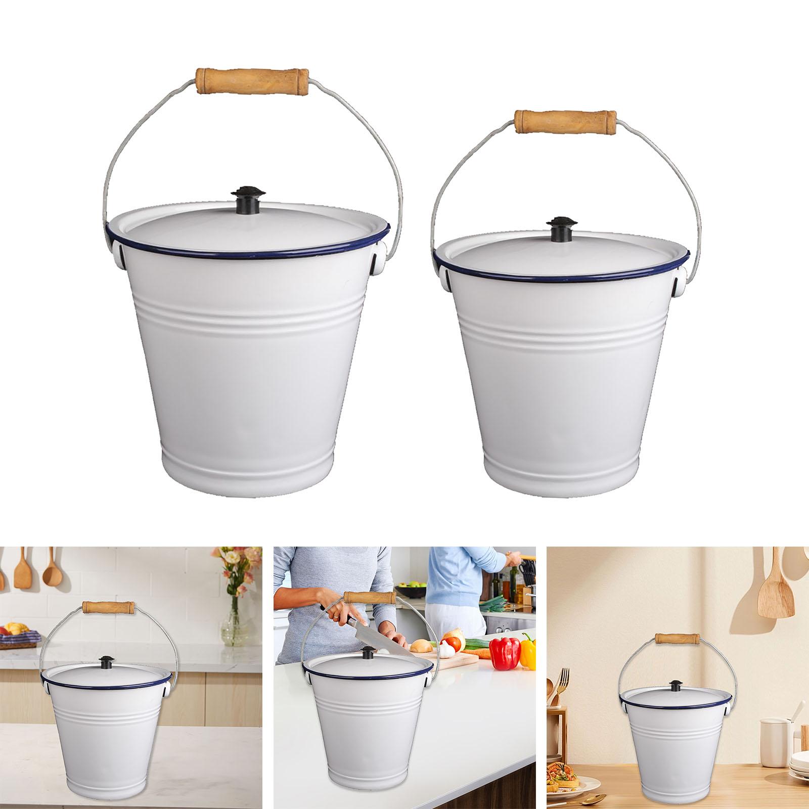 Enamel Bucket Milk Bucket Food Bin Multiuse Rustic Ice Bucket Water Bucket for Kitchen Garden Outdoor Activities Organizing