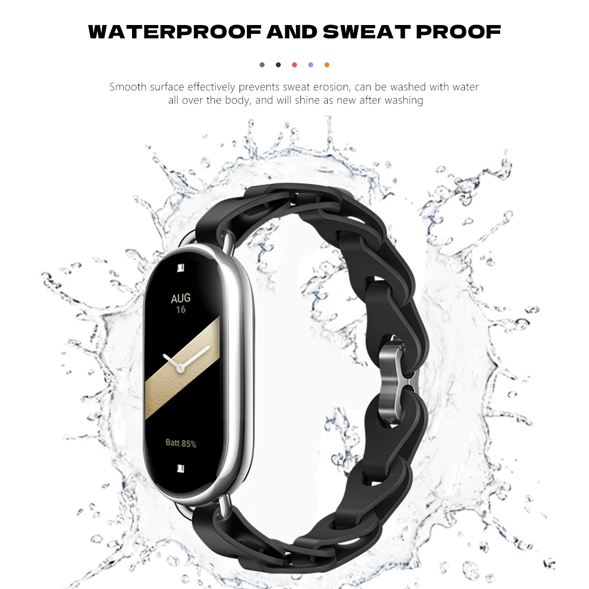 Rubber Strap for Xiaomi Mi Band 9 Stainless Steel Buckle Bracelet for Miband 8 NFC Lady Style Replacement Silicone Band
