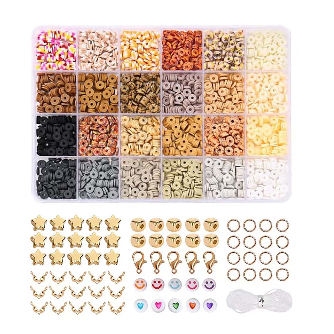 El kit para hacer pulseras de cuentas de arcilla de 2400 piezas incluye cuentas sueltas y hilo para manualidades de joyería DIY para niñas: Negro