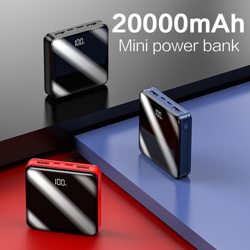 Mini Power Bank 20000mAh For Xiaomi Phone 20000 mah Portable Charger LED Mirror Back Power Bank External Battery Pack Powerbank