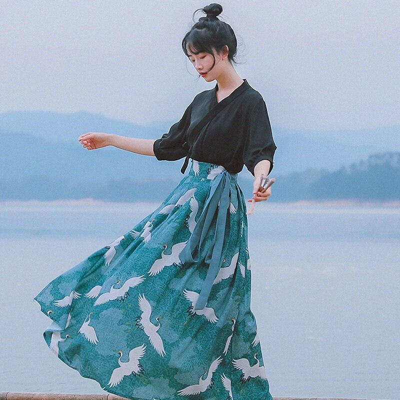 Robe Kimono Style japonais Haori pour femmes, Costume de danse samouraï pour filles, Kawaii, Crane Sakura Yukata, fête Vintage, Cosplay, 11292: M