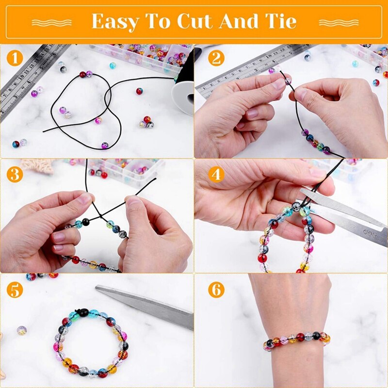 BMBY-1 rouleaux de ficelle élastique de 100M pour Bracelets et 20 cordons pour collier ciré noir de 20 pouces avec fermoir en vrac
