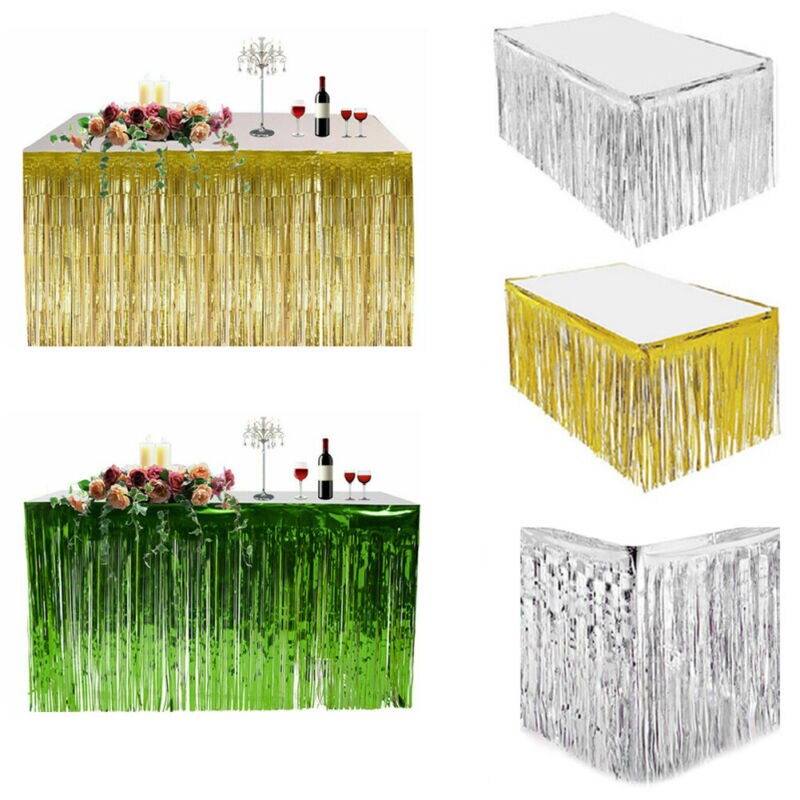 Falda de mesa con flecos metálicos para , tutú de tul, decoración de boda, mesa de Baby Shower, AA, 274x74CM